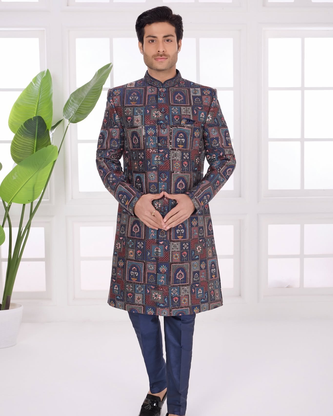 Make every occasion unforgettable with a statement-making Navy Blue Designer Jacket Set